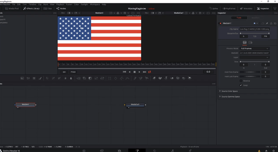 american flag waving in davinci resolve