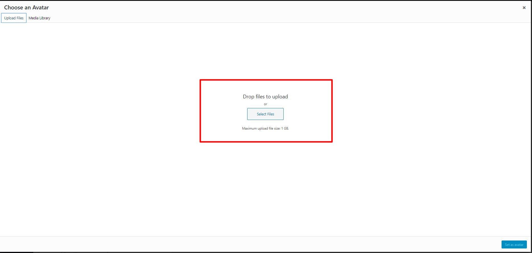 choose an avatar dialog box in wordpress