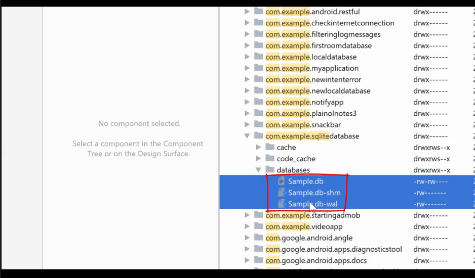 locate sqlite files in an android project