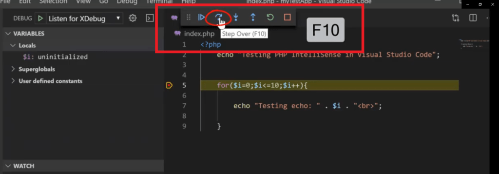 xdebug control panel in visual studio code