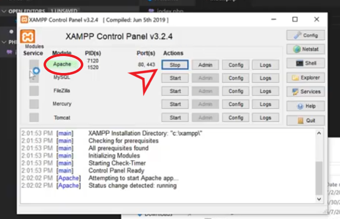 start apache server xampp control panel