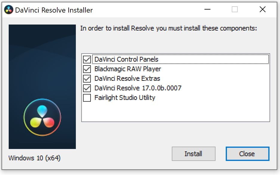 davinci resolve 17 installer dialog box