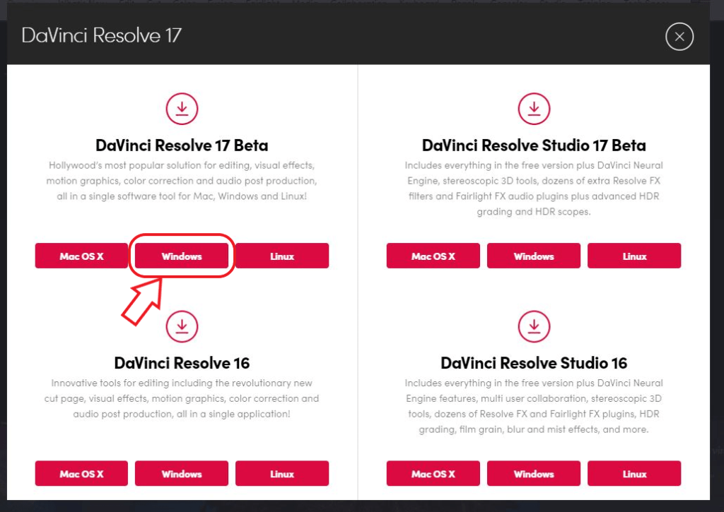 davinci resolve download windows version