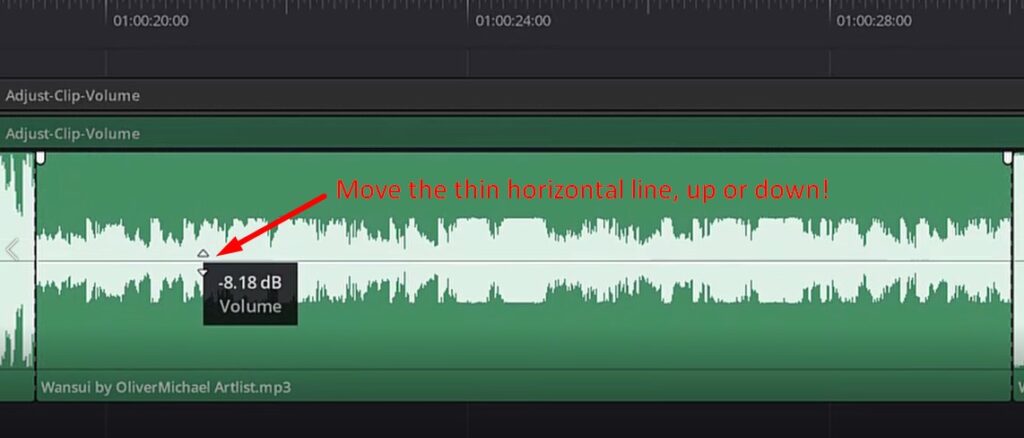 how to adjust clip volume in davinci resolve