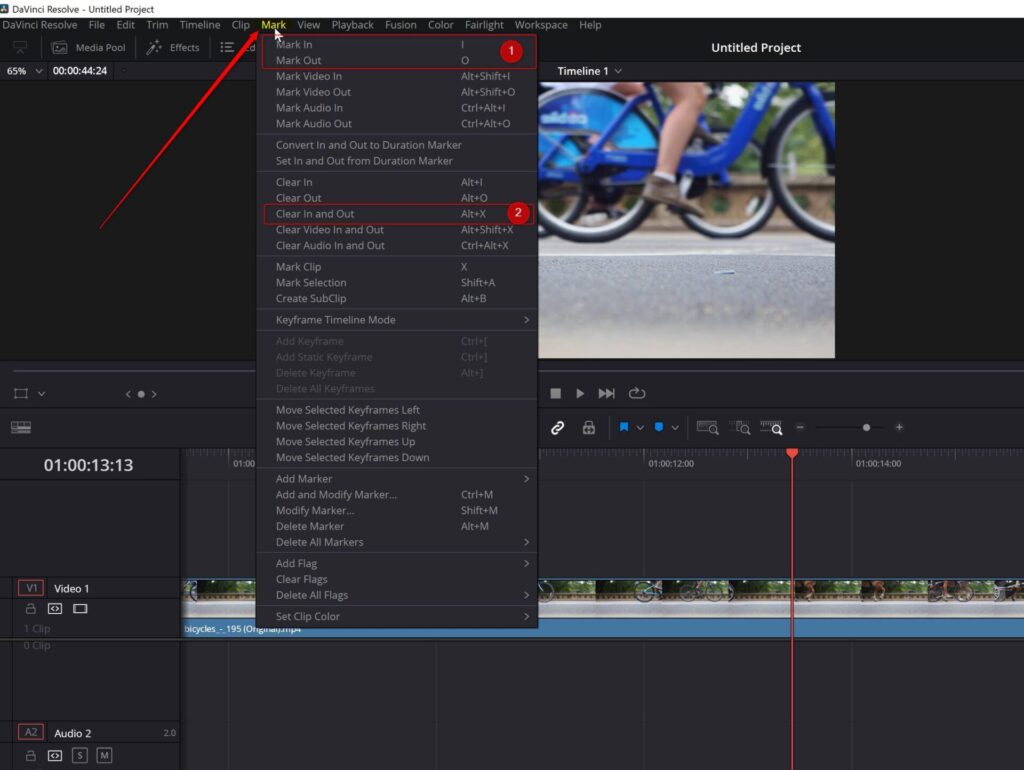 mark menu in davinci resolve 17