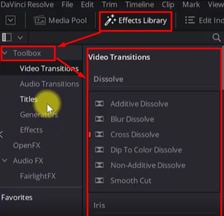 video transition preset in davinci resolve
