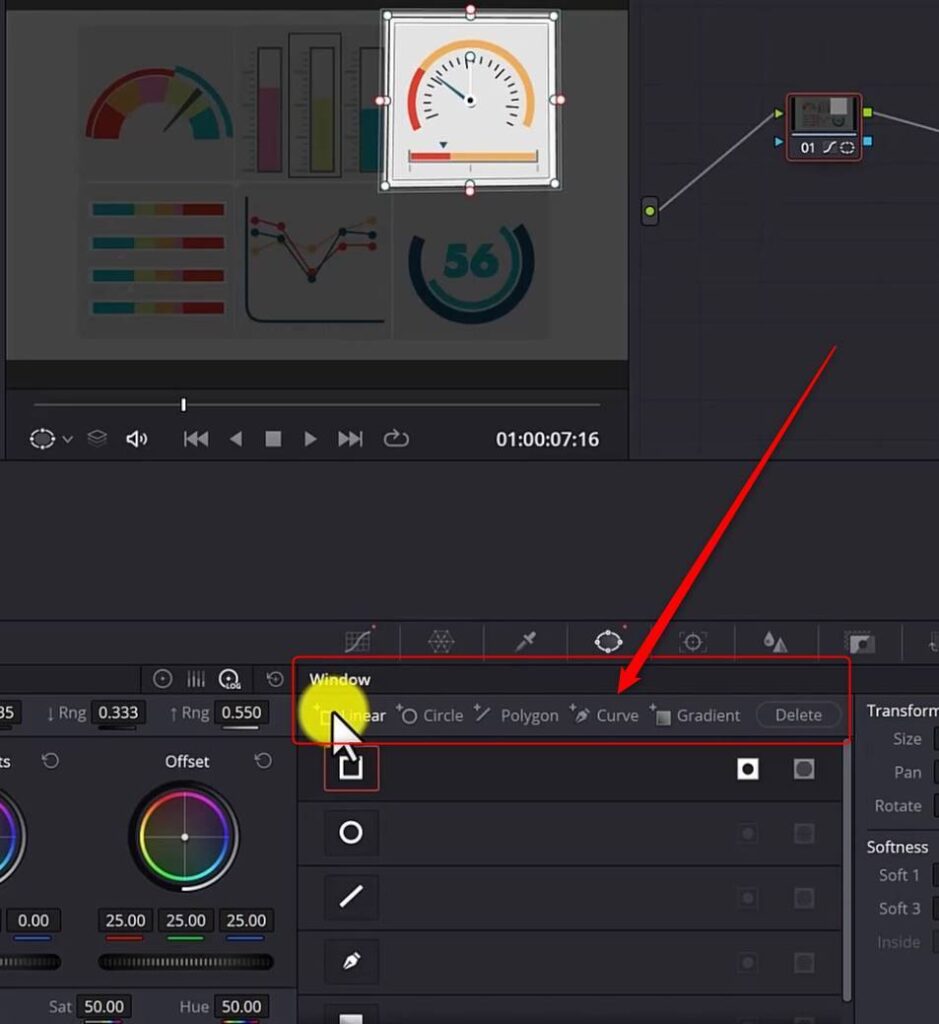 add additional shapes in the color tab of davinci resolve
