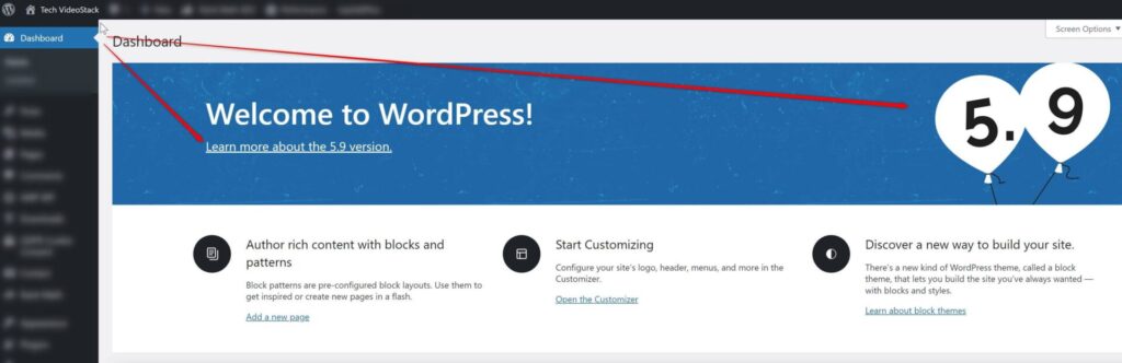 check wordpress version in the dashboard