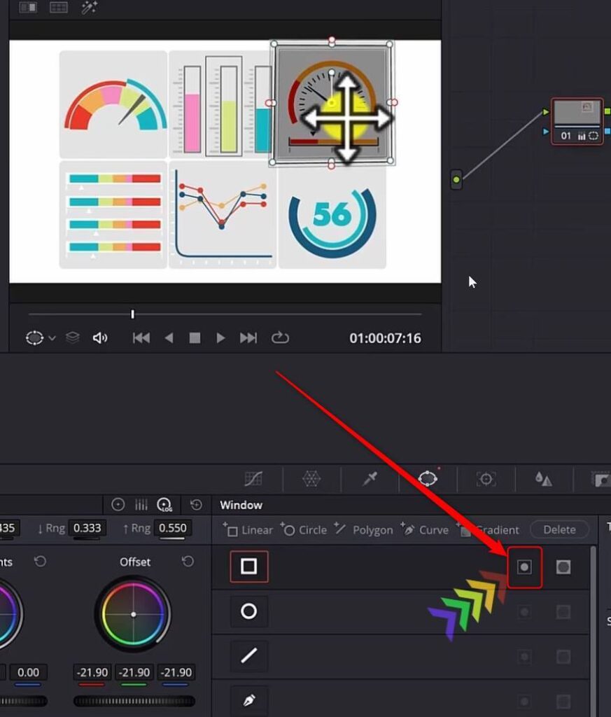 invert button window panel in color tab of davinci resolve