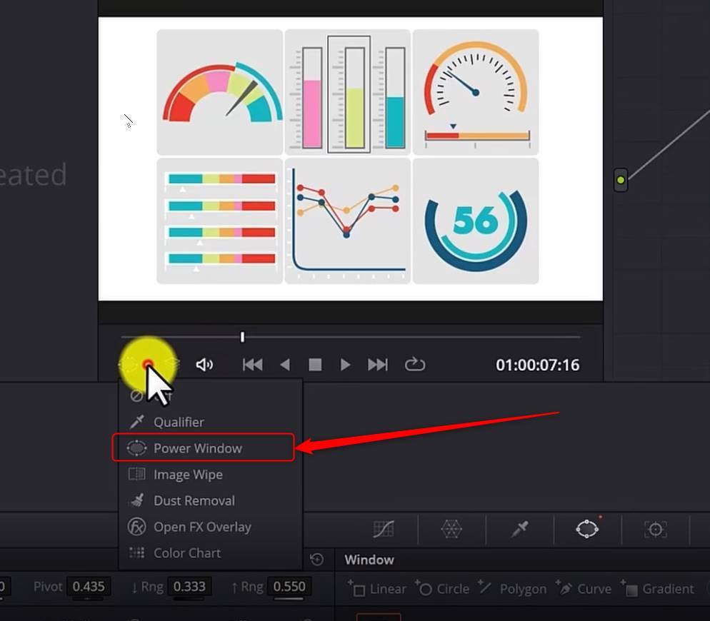 select power window from drop down color tab davinci resolve.