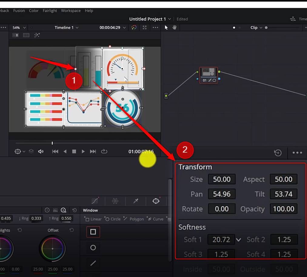 soften shape edges in color tab of davinci resolve