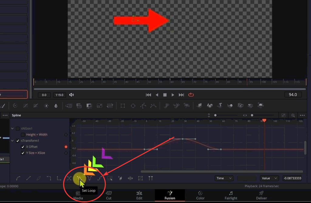 set loop button in spline editor - davinci resolve