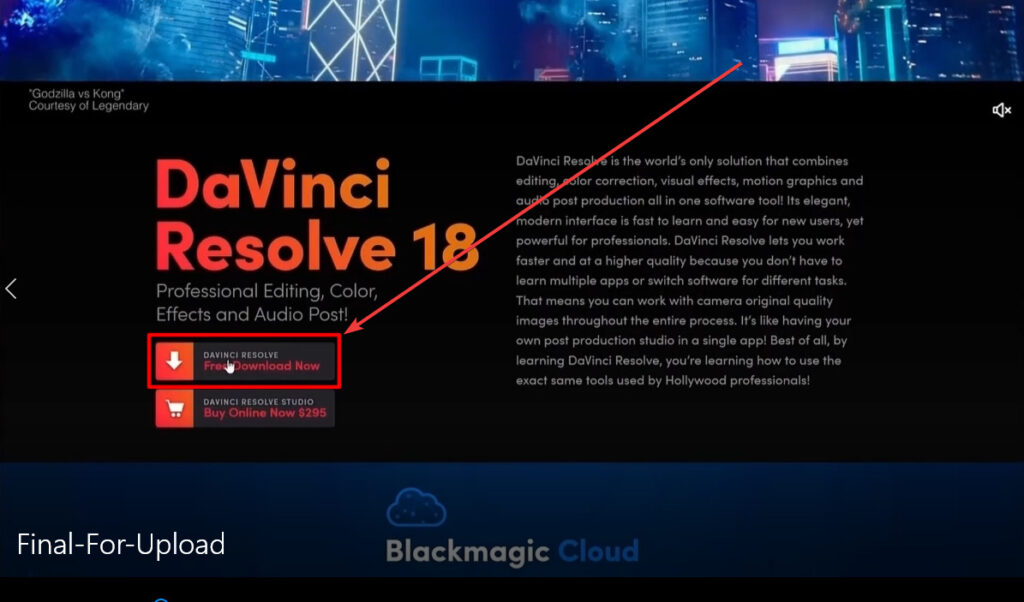 DaVinci Resolve 18 - Free Download Now Button